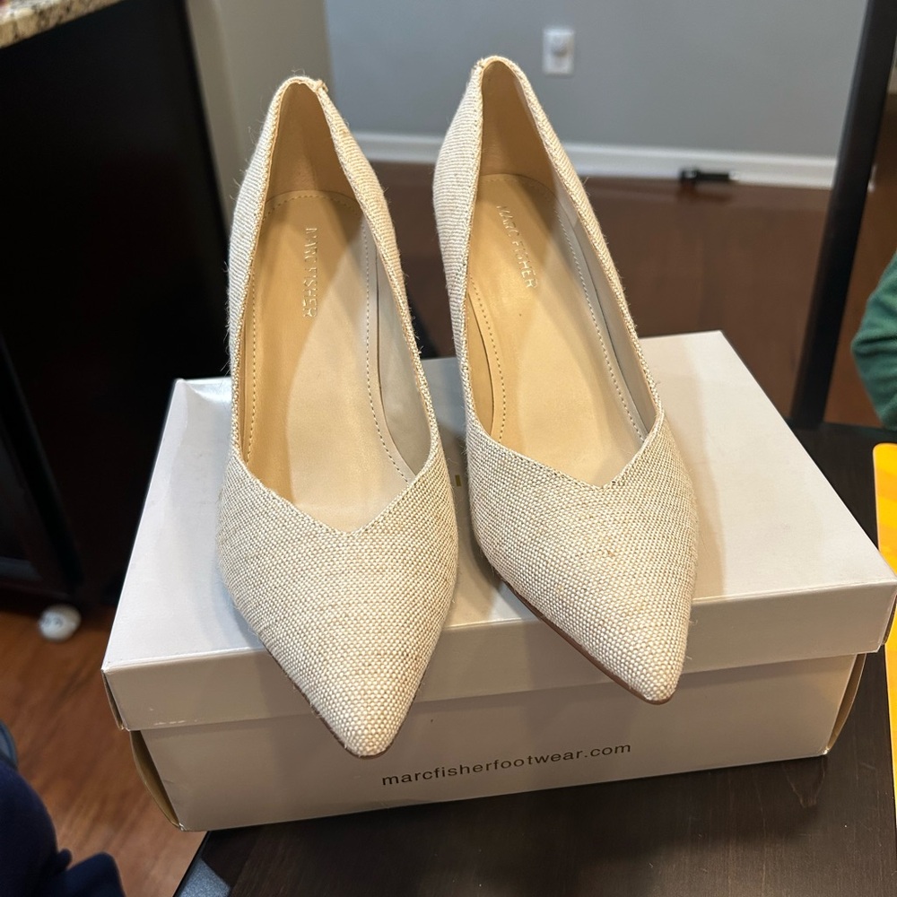 Marc Fisher Beige Fabric Slip-Ons